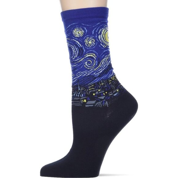 Hot Sox Vincent Van Gogh Starry Night Painting Artist Series Crew Socks Adult - Picture 1 of 5